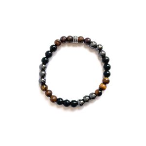 Pulsera Confianza <br> Hematita · Ónix Negro · Ojo de Tigre