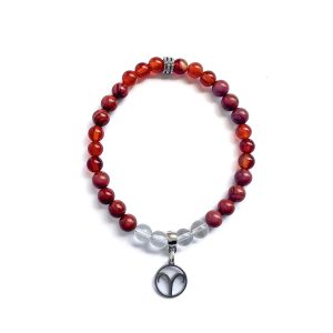 Pulsera Aries <br>Jaspe Rojo, Cornalina y Cuarzo Cristal