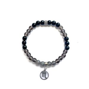 Pulsera Escorpio <br> Cuarzo Ahumado · Labradorita · Obsidiana