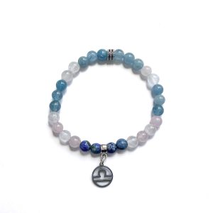 Pulsera Libra <br> Cuarzo Rosado · Jade Azul · Lapislázuli